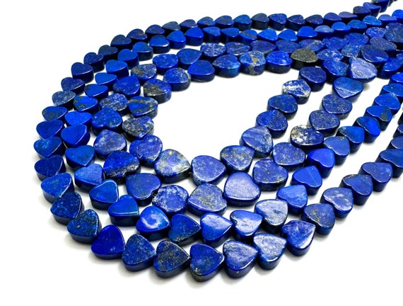 Natural Blue Lapis lazuli Polished Flat Heart Shape Gemstone Beads - PG97B