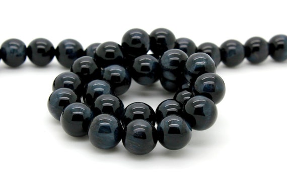 Collana Girocollo In Occhio Di Tigre Blu Naturale 8 Mm - Perle Rotonde 18 Pollici