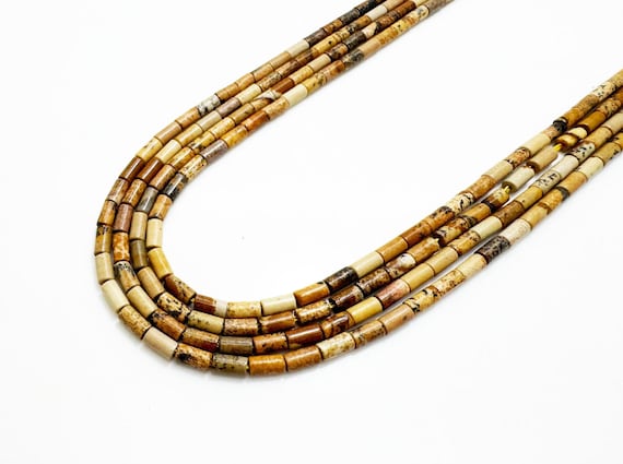 Picture Jasper Tube Beads 4x2mm | Natural Picture Jasper Heishi Beads | Earth Tone Jasper Beads | 15” Strand Jewelry Making Supplies - RD08