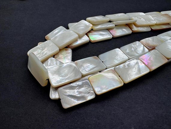 Natural Mother of Pearl 15x26mm Rectangle Beads Genuine MOP Flat Tab Iridescent White Coffee Brown Shell Gemstone Nautical Jewelry Supply