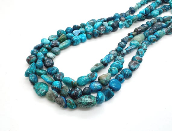 Natural Hubei Turquoise Tumbled Pebble Beads Genuine 6mm to 8mm Assorted Nugget Deep Teal & Blue Gemstone High-Grade Jewelry Supply PGS352B