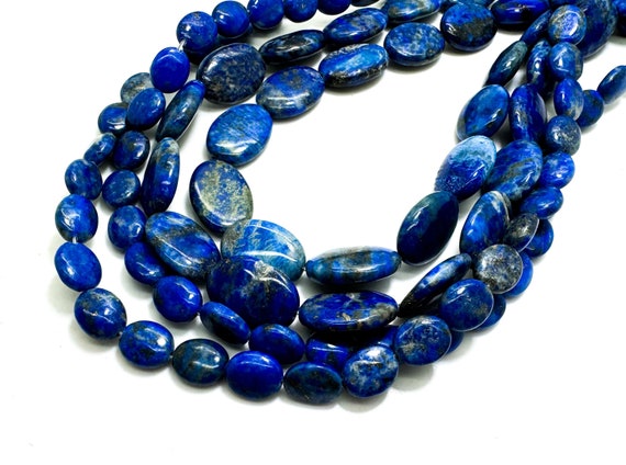 Natural Blue Lapis lazuli Smooth Flat Oval Gemstone Beads - PG97C
