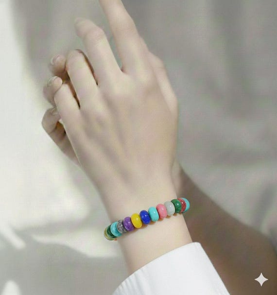 Rainbow Jade Beaded Bracelet: Handmade Rondelle Gemstone Accessory