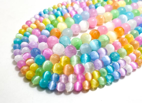 Rainbow Selenite Beads, AAA Rare Natural Multi-Color Selenite 6mm 8mm 10mm Round Gemstone Beads - PG17