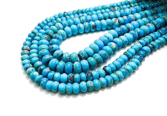 Natural Genuine Blue Kingman Turquoise Beads: Arizona Smooth Rondelle Gemstone PGS402