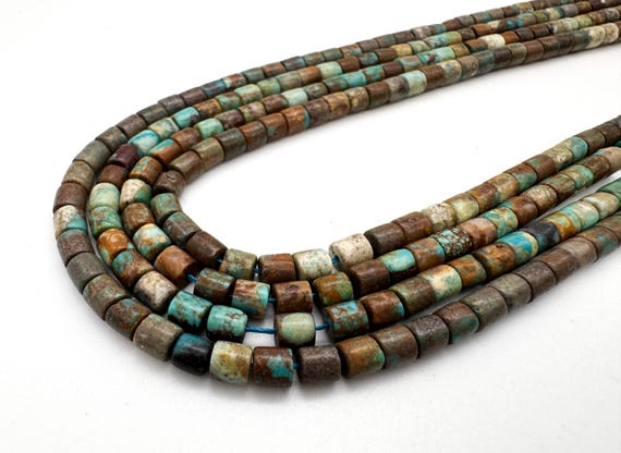 Natural Hubei Turquoise Cylinder Tube Beads 4x4mm, Genuine Smooth Green Brown Barrel Heishi Gemstone Spacers for Jewelry Making PGS235