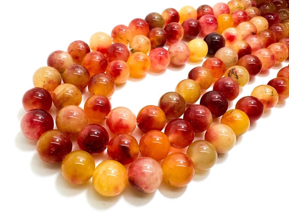 Orange Cloudy Red Jade Smooth Polished Round 10mm Gemstone Jewelry Making Beads - RN197K