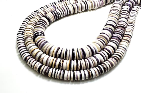 Purple White Wampum Shell Heishi Beads: Graduated Disc Beads