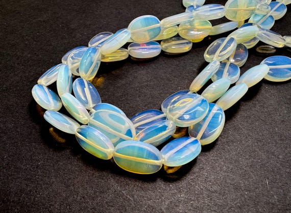 Opalite Beads Flat Oval Shape | 14x10mm 16x12mm | Glowing Milky White Blue Beads for Jewelry Crafts - PGS02