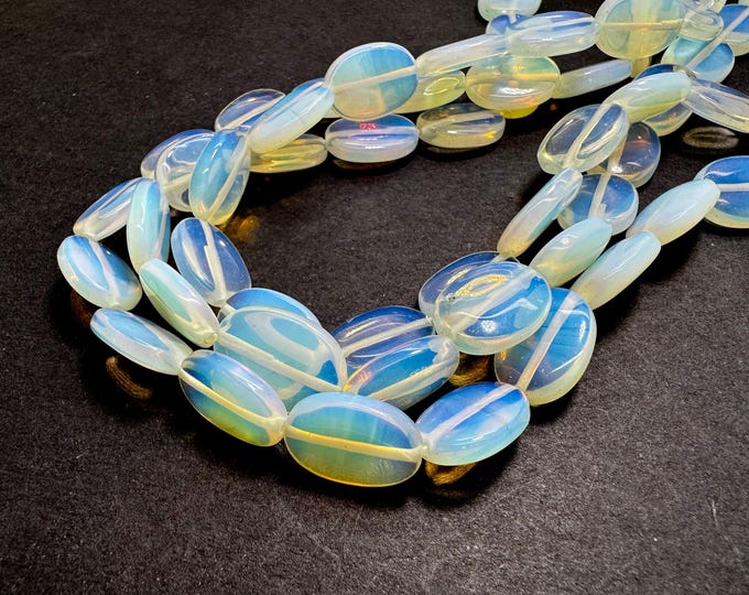 Opalite Beads Flat Oval Shape | 14x10mm 16x12mm | Glowing Milky White Blue Beads for Jewelry Crafts - PGS02