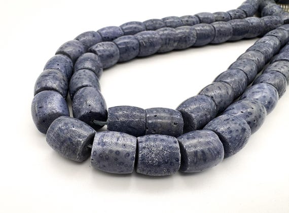 Natural Blue Coral Beads Smooth 11x10mm Chunky Barrel Cylinder Genuine Blue Sponge Coral Gemstone for Artisan Jewelry Supply - BC16