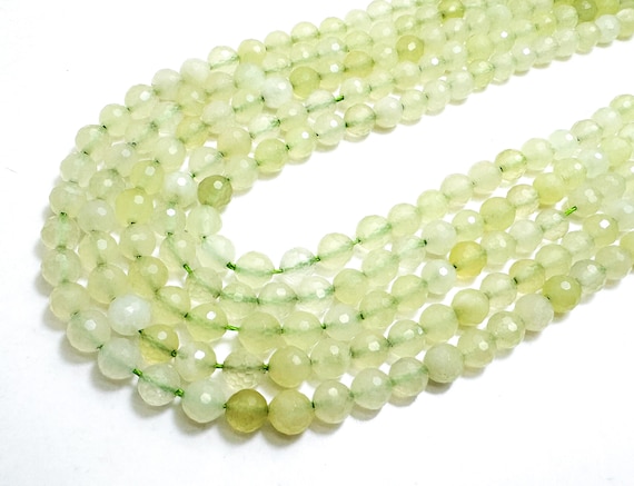 Natural Green Prehnite Faceted Round 6mm Gemstone Beads - RNF130C
