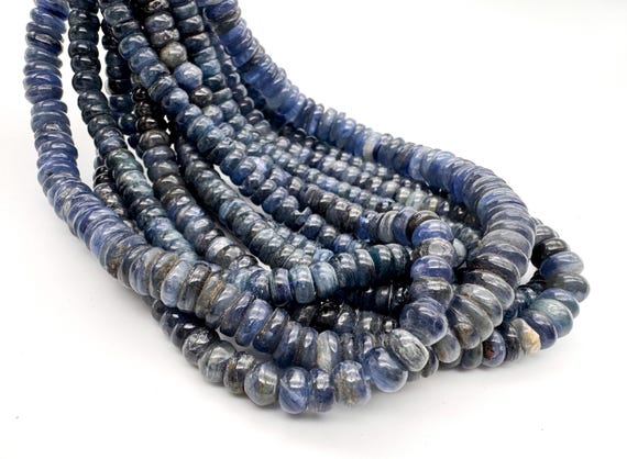 Natural Blue Kyanite Beads Smooth Rondelle 6mm 8mm Denim Blue Gemstone Beads 15.5" Strand Jewelry Making -PG74