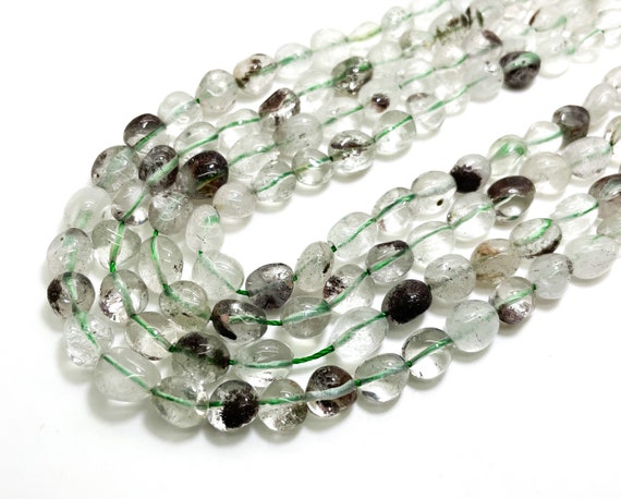 Natural Phantom Quartz Pebbles Polished Smooth Nugget Oval Gemstone Beads (Assorted Size) - PGS385