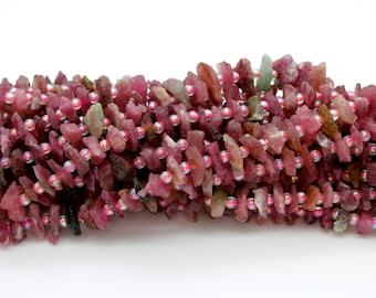 Natural Tourmaline, Pink Tourmaline Nugget Irregular Chips Teeth Natural Gemstone Bead Beads - PGS55
