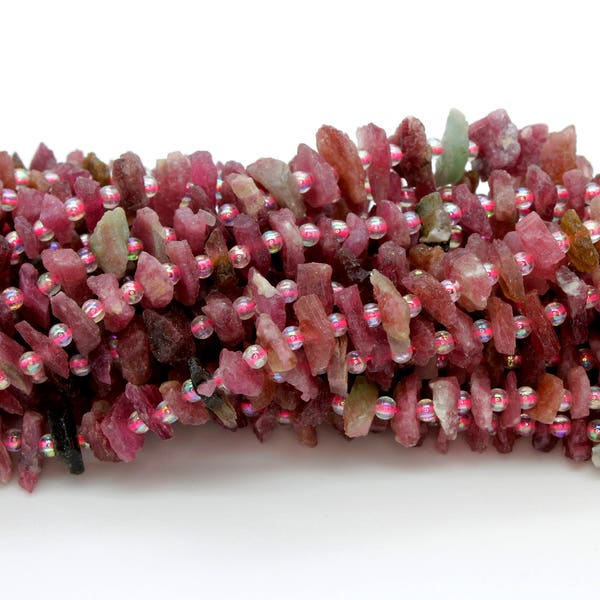 Natural Tourmaline, Pink Tourmaline Nugget Irregular Chips Teeth Natural Gemstone Bead Beads - PGS55