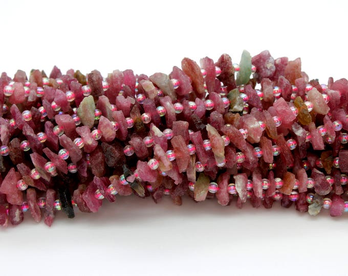 Natural Tourmaline, Pink Tourmaline Nugget Irregular Chips Teeth Natural Gemstone Bead Beads - PGS55