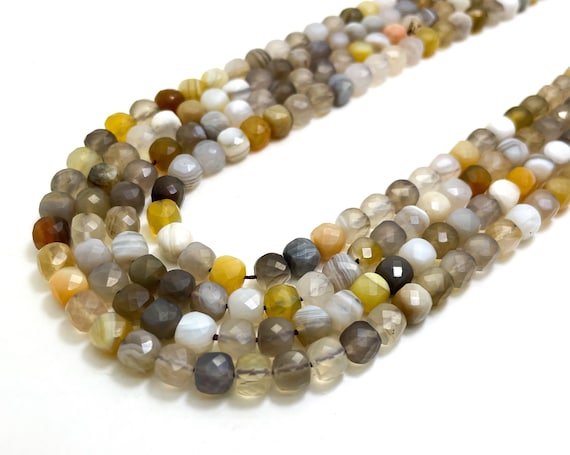 Faceted Botswana Agate Beads: 6mm Faceted Square Cube Gemstone Beads - PGS262