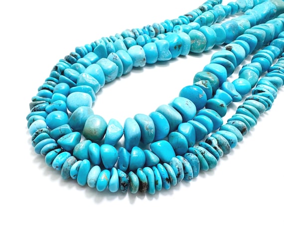 Natural Blue Arizona Kingman Turquoise Rondelle Freeform Nugget Gemstone Beads - PGS372