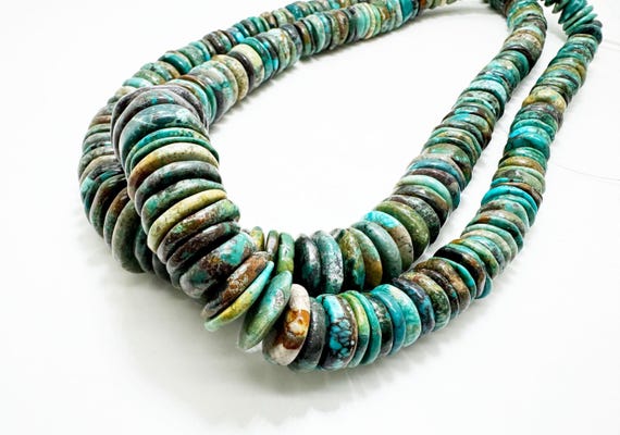 Natural Turquoise Beads, Genuine Turquoise Polished Smooth Rondelle Flat Nugget Chip Gemstone Beads (Assorted Size) - PGS85