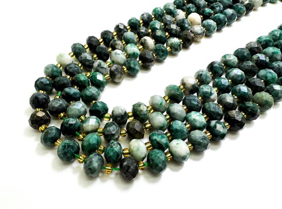 Natural Green Mountain Jade Faceted Rondelle 5mm x 8mm Gemstone Beads - PGS321