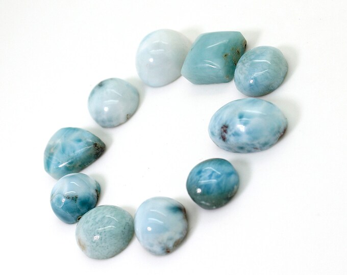 Natural Larimar Cabochon - 10 pcs Chips Rock Stone Gemstone Variety Tear Drop Shape Beads for Ring Necklace Pendant Jewelry Making - PGL59