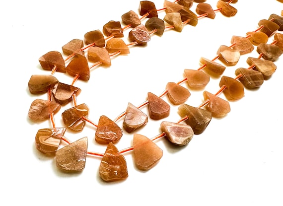 Natural Orange Peach Moonstone Teardrop Pear Smooth Polished Gemstone Beads - PGS172