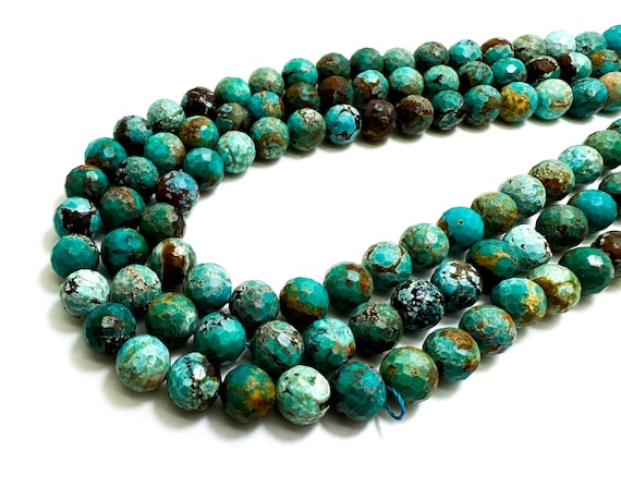 Faceted Round Turquoise Beads: 7.5mm Genuine Gemstone