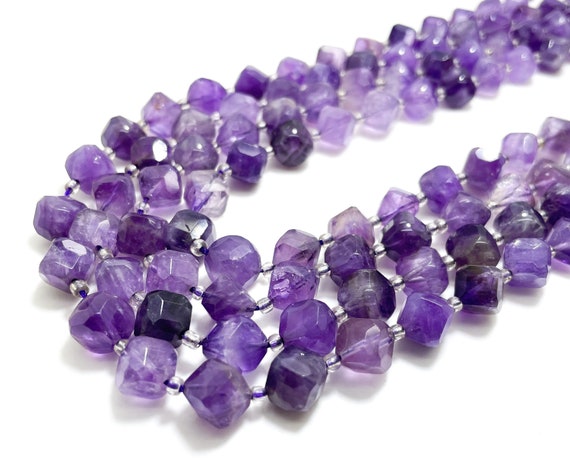 Natural Amethyst Beads, Purple Amethyst Faceted Square Cube Polished Nugget Gemstone 8mm x 8mm beads - PG255