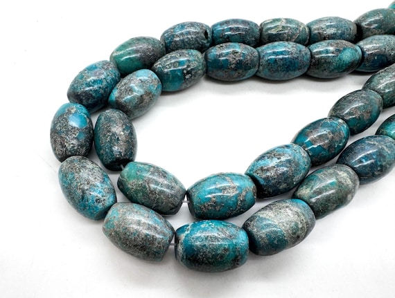 Natural Hubei Turquoise Barrel Beads Large 13mm x 18mm Polished Gemstone Genuine Teal Green Spiderweb Matrix Strand High-End Jewelry Supply