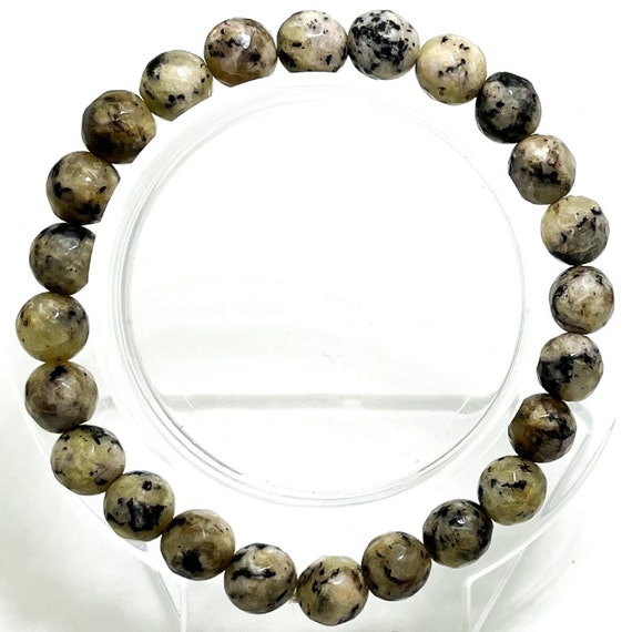 Dalmation Jasper Faceted Round Gemstone 8mm Beads Stretch Elastic Cord Bracelet PGB73F