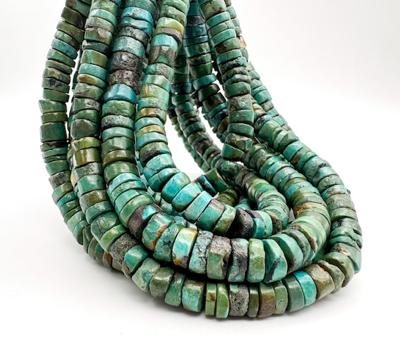 Genuine Blue Turquoise Rondelle Heishi Smooth Round Natural Gemstone Assorted Size Beads -  RD09