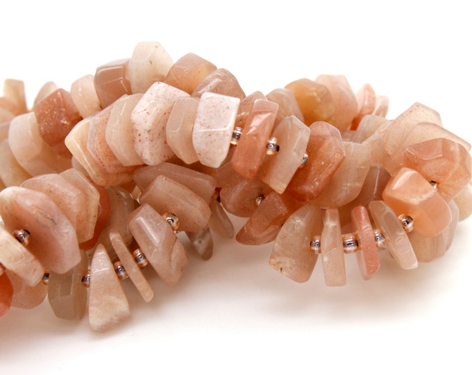 Peach Moonstone Beads, Natural Orange Moonstone Nuggets Flat Polished Cut Irregular Shape Gemstone Beads - RDS16