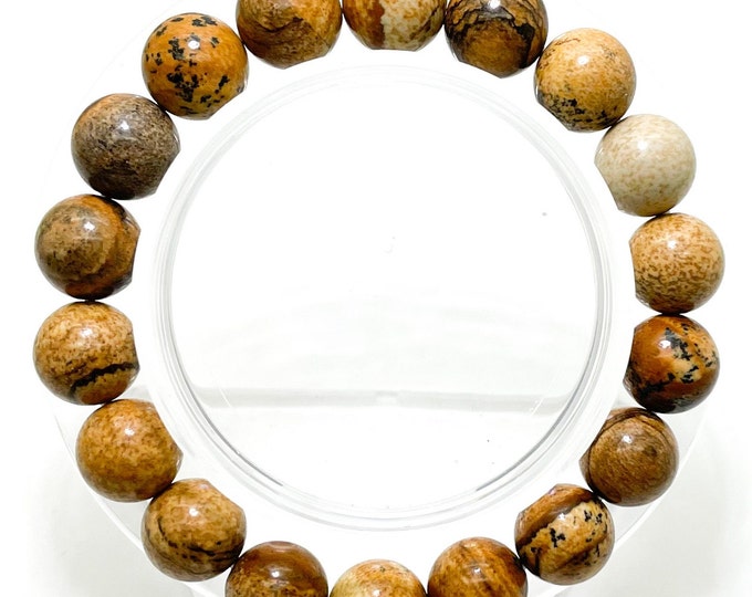 Picture Jasper Smooth Round Natural Gemstone Beads Stretch Elastic Bracelet PGB107