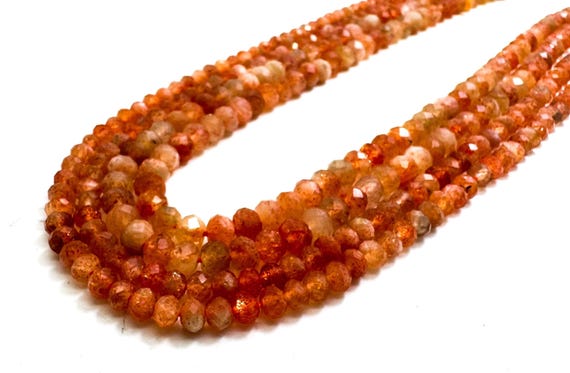 Natural AAA Faceted Rondelle Orange Fire Sunstone 3mm x 5mm 4mm x 6mm Gemstone Beads for jewelry Necklace Bracelet - 15.5" Strand - RDF84