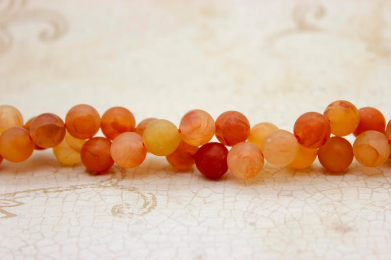8mm 10mm Matte Orange Carnelian Round Gemstone Beads