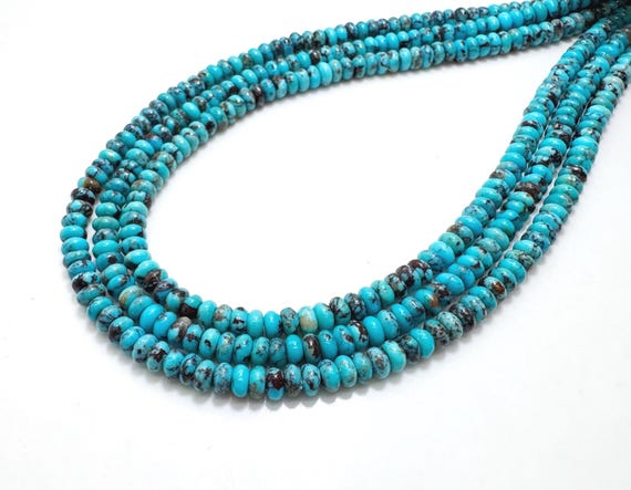 Genuine Arizona Blue Natural Kingman Turquoise Rondelle 2x4mm Smooth Gemstone Beads Spacer for Fine Jewelry Making PG95A