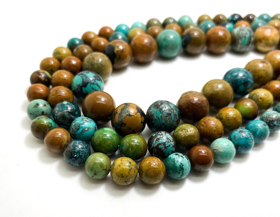 Natural Turquoise, Genuine Polished Smooth Round Turquoise Gemstone Beads - 12mm 9mm 8mm - RN145