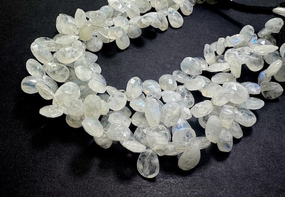 Natural Moonstone Beads, Faceted Teardrop Flat Rainbow AAA Moonstone Gemstone Beads Half Strand - PGS01