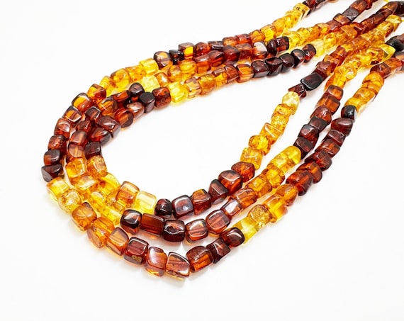 Natural Amber Nugget Beads | Small Freeform Cube Amber Beads 4–6mm | Genuine Baltic Amber | Jewelry Making Beads | 15” Strand PGS28