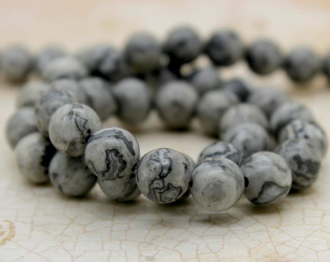 Gray Crazy Lace Jasper, Natural Jasper Polished Smooth Round Ball Sphere Gemstone Beads (6mm 8mm 10mm) - PG304