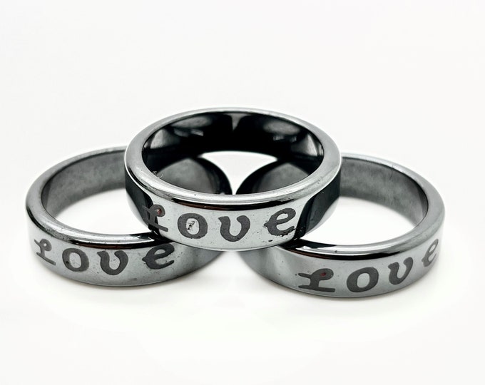 Love Engraved Real Hematite Basic Ring Band for Jewlery Necklace Making Accessories Size 5 6 7 8 9