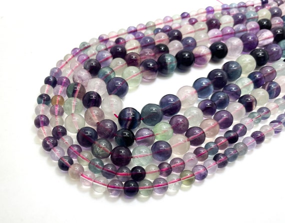 High Quality Fluorite, Multi Color Fluorite Natural Gemstone Polished Smooth Round 6mm 8mm 10mm Beads - RN65B