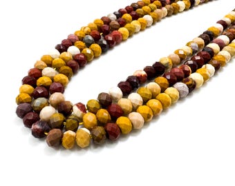 Natural Mookaite Jasper Beads, Faceted Rondelle Mookaite 4mm x 6mm Gemstone Beads- PG69