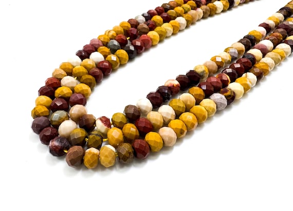 Natural Mookaite Jasper Beads, Faceted Rondelle Mookaite 4mm x 6mm Gemstone Beads- PG69