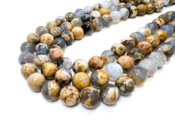 AAA Skin-On Chalcedony Beads – 10mm & 14mm – Natural Polished Round Gemstone with Matrix RN208