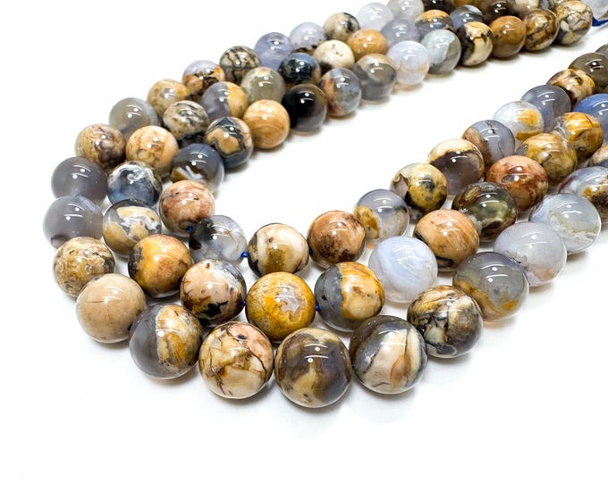AAA Skin-On Chalcedony Beads – 10mm & 14mm – Natural Polished Round Gemstone with Matrix RN208
