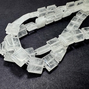 Natural Clear Cloudy Quartz Square Beads – 10mm – Crystal Healing Stone, Smooth Polished Beads, Jewelry Making Supplies PGS410
