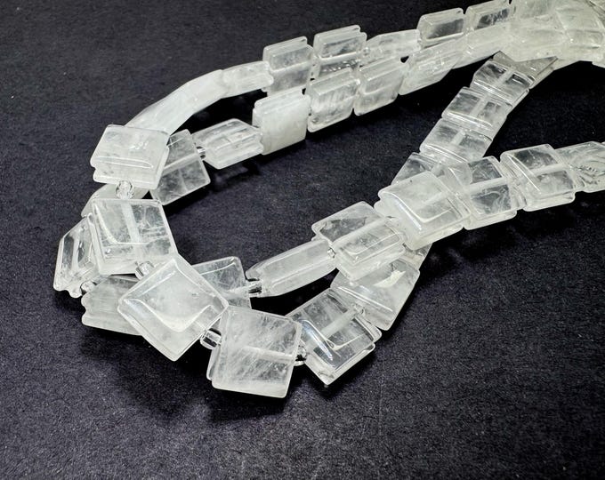Clear Quartz Square Beads: 10mm Crystal Healing Stone, Polished Gemstone
