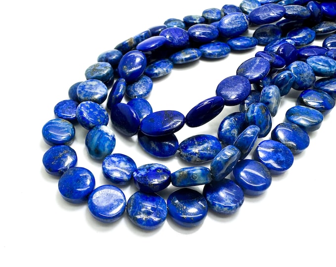 Natural Blue Lapis lazuli Flat Round Oval Gemstone Beads - PG97A